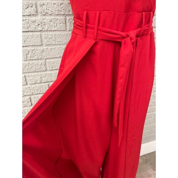 Emma & Michele Sleeveless Red Belted Jumpsuit Size 10 - Picture 7 of 12